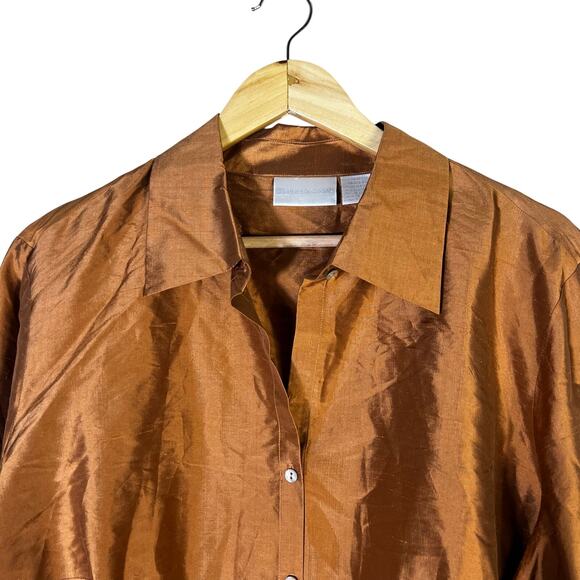 NWT Worthington Silk Shantung Button Down Womens 20W Brown Glam Corpcore Career - Picture 3 of 6